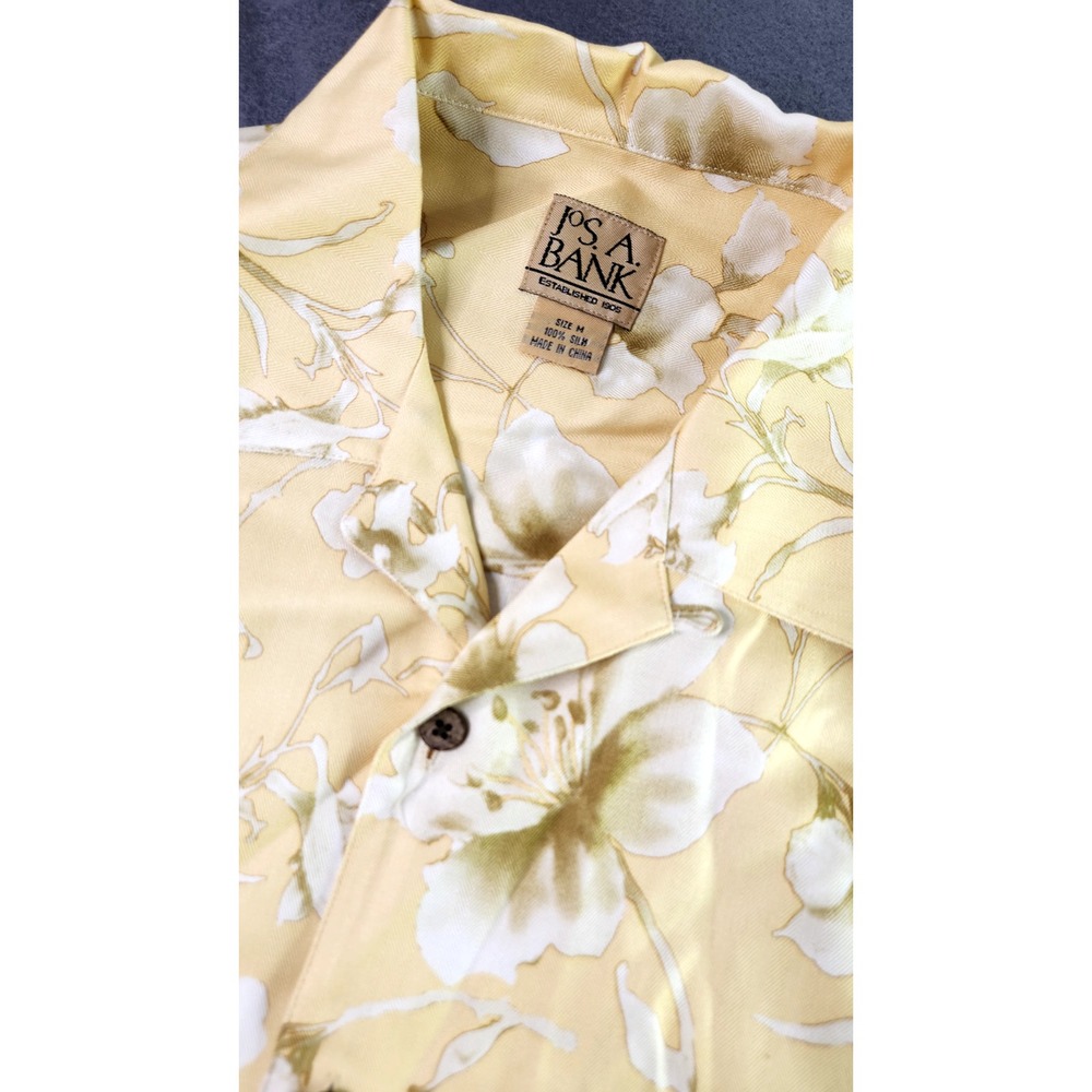 Jos A Bank Floral Silk Short Sleeve Button Up‎ Shirt Mens sz Med Yellow